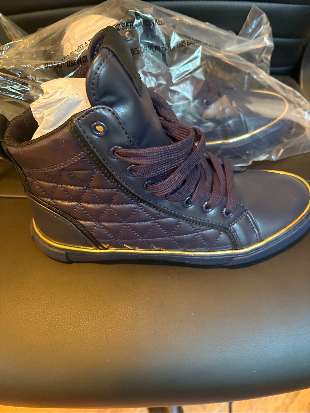 Guess Men's Quilted High-Top Sneakers in Navy with Gold Trim